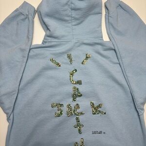 Travis Scott Cactus Jack PlayStation Motherboard Hoodie, Light Blue, Size M